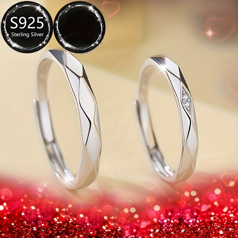 925 Silver Geometric Wedding Bands - Perfect Gift for Girlfriend